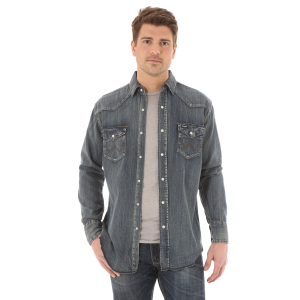 Wrangler Authentic Cowboy Cut Work Shirt in Antique Blue | Mens | Size XLT