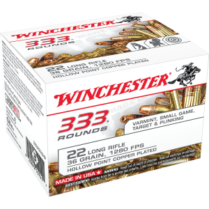 Winchester 22 Long Rifle 36 Grain Copper Plated Hollow Point Ammo 333 Rounds
