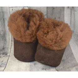 Alpaca Leather Bootie Slippers with Fur Lining - Dark Chocolate Suede
