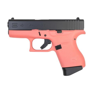Glock Glock 43 9mm Single Stack Pistol with Coral Cerakote Frame and Elite Black Cerakote SL