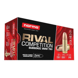 Norma 9mm 158 gr TMJ Subsonic Rival Competition 50/Box