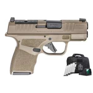 Springfield Hellcat Micro-Compact 9mm FDE Gear Up Package with Five Magazines, Green Dot, and Springfield Pistol Bag
