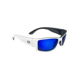 Strike King Plus Ouachita Sunglasses- Shiny White Two Tone Black Frame, Blue Mirror/Gray Base Lens