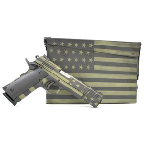 Citadel Citc45Fusbac M 1911 With Ammo Can 45 ACP 5 81 American Flag Battleworn Green Black G10 Grip