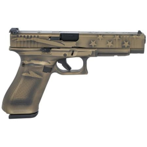 Glock 34 Gen5 MOS 9mm Pistol with Coyote Battle Worn Flag Cerakote Finish