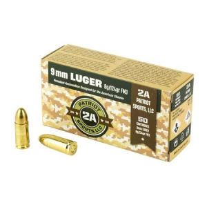 Patriots Sports Llc Patriots Sports Llc 9mm 124gr FMJ 2A 50/Box - $14.99 at Sportsmans Outdoor Superstore