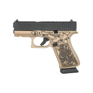 Glock 43x MOS 9mm Optic Ready Pistol with Engraved Bear Wilderness Scene