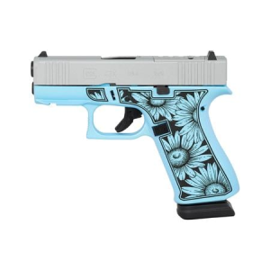 Glock G43X MOS 9mm Optic Ready Pistol with Blue Flower Engraved Finish