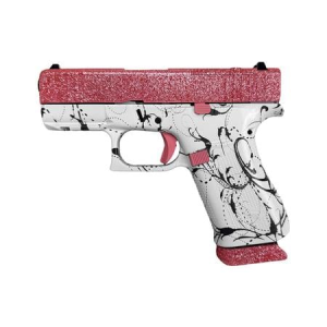 Glock 43X MOS 9mm Optic Ready Pistol with Pink Glitter Slide and White Paisley Frame