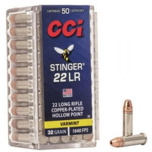  Stinger Copper Plated Hollow Point 22 Long Rifle 50 Round Box Ammo