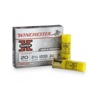 chester Super-X 20ga 2 3/4 20 Pellets #3 Buffered Lead Buckshot 5rd Box Ammo