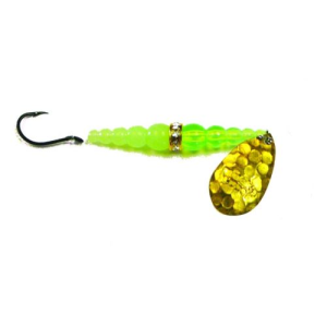 Mack's Lure Wedding Ring Classic Original Spinner, #6 Hook, 48" Leader, Hammered Brass Blade/Flo Chartreuse Bead - Mack's Lure