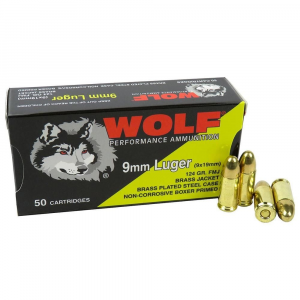 F 9MM 124GR FMJ 50/BX BRASS PLTD Ammo