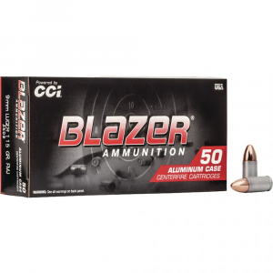  Blazer Aluminum Cased Pistol 9mm 115 Gr. FMJ 50 Rd. Ammo