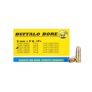 falo Bore Ammunition 24C/20 Pistol 9mm P 147 Gr Jacketed Hollow Point (JHP) 20 Bx/ 12 Cs Ammo