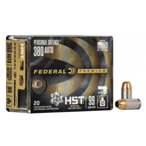 eral Premium Personal Defense .380 ACP 99gr HST JHP 20rd Box Ammo