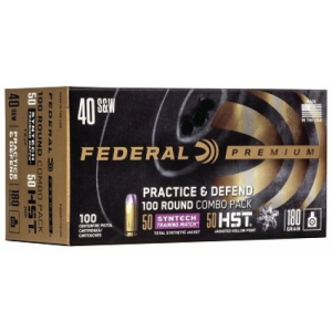 eral Practice & Defend 40 S&W 180 Gr HST/Synthetic 100 Bx/ 5 Cs Ammo