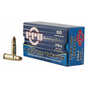  Handgun 7.62x25mm Tokarev 85 Gr Full Metal Jacket (FMJ) 50 Bx/ 10 Cs Ammo