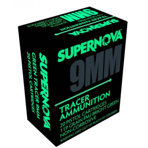 ERNOVA AMMUNITION AMO 9MM 119GR FMJ GREEN TRACER 20RD ( 10 BOXES PER CASE ) Ammo