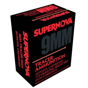 ERNOVA AMMUNITION AMO 9MM 119GR FMJ RED TRACER 20RD ( 10 BOXES PER CASE ) Ammo