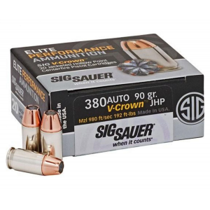  Sauer Elite V-Crown 380 ACP 90gr Jacketed Hollow Point 20 Round Box Ammo