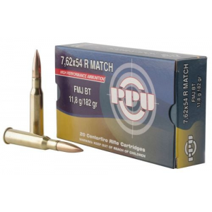  Match 7.62x54mmR 182 Gr Full Metal Jacket (FMJ) 20 Bx/ 10 Cs Ammo