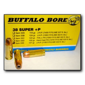 falo Bore Ammunition 33E/20 Pistol 38 Super P 147 Gr Jacketed Hollow Point (JHP) 20 Bx/ 12 Cs Ammo