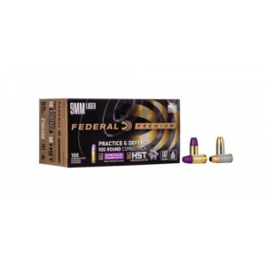 eral Practice & Defend 9mm Luger 147 Gr HST/Synthetic 100 Bx/ 5 Cs Ammo