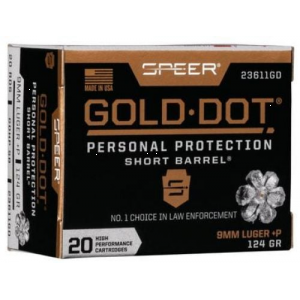 er 9mm Gold Dot Personal Protection Luger P 124 GR Hollow Point Short Barrel 20 Bx/ 10 Cs Ammo