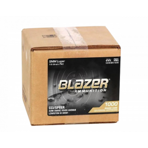  5200BK1000 Blazer Brass 9mm 115 Gr Full Metal Jacket (FMJ) 1000 Per Box/1 Cs Ammo