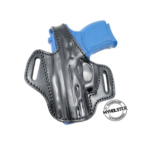 Black / Left For Glock 43 OWB Thumb Break Leather Belt Holster - Choose Your Hand and Color - Myholster