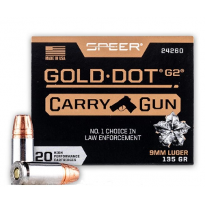 er Gold Dot Carry Gun 9mm Luger 135 Gr G2 20 Bx/ 10 Cs Ammo