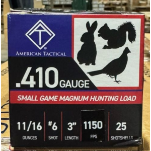  Small Game 410ga 3 11/16oz #6 Shot 1150fps 25 Round Box Ammo