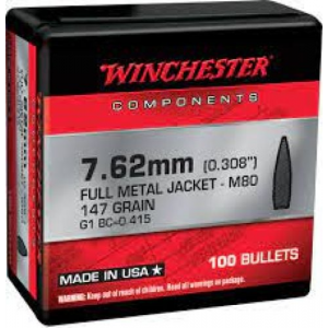 chester Centerfire Rifle Reloading 7.62mm .308 147 Gr Full Metal Jacket Boat-Tail (FMJBT) 500 Per Box Ammo