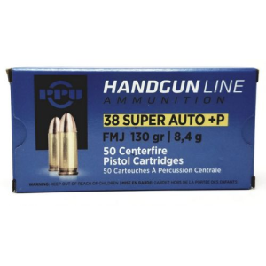 PPU .38 SUPER AUTO FMJ 130GR+P 50RD BOX 10 BOXES PER CASE - Ppu