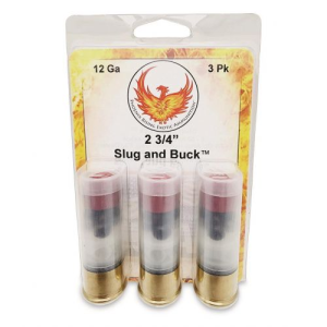Phoenix Rising Slug & Buck Shotshell, 12 Gauge, 2-3/4" Chamber, 7/8oz Slug & 6-00 Buckshot, Full Synthetic Jacket, 3 Count - Personal Security Products