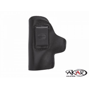 Black IWB CCW LEATHER HOLSTER Inside-the-Pants Clip-On Compatible with S&W SHIELD M2.0 9mm w/Thumb Safety, Red Laser - Akar