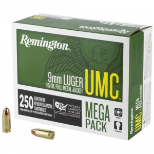 ington UMC Full Metal Jacket 9mm 250 Round Box Ammo