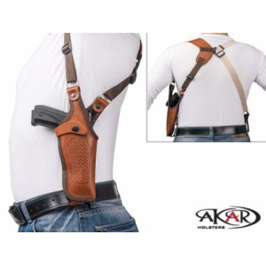 Black / Right Vertical Shoulder Leather Holster Fits GLOCK 17 - Choose your Color & Hand - - Akar
