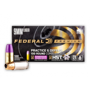 eral Practice & Defend 9mm Luger 124 Gr HST/Synthetic 100 Bx/ 5 Cs Ammo