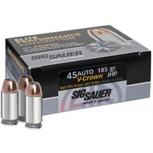  Sauer Elite Performance V-Crown .45 ACP 185 GR Jacketed Hollow Point 50 Bx/ 20 Cs Ammo