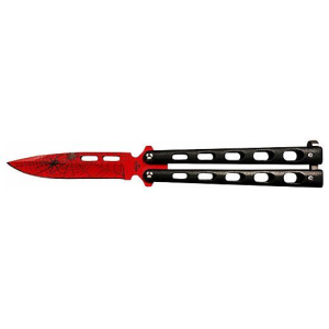 Bear & Son Butterfly Knife 3.58" Widow Series Red/Blk Spr - Bear & Son Cutlery