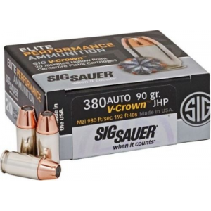  Sauer Elite Performance V-Crown .380 ACP (ACP) 90 GR Jacketed Hollow Point 50 Bx/ 20 Cs Ammo