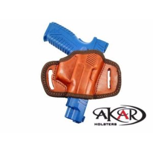 Brown BLACK OR BROWN LEATHER QUICK DRAW BELT SLIDE OWB HOLSTER CZ 75 P-07 Duty - Akar