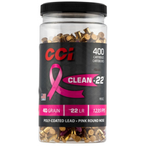  Clean-22 22 LR 40 Gr Lead Round Nose Poly-Coated 400 Bx/ 8 Cs (Pink) Ammo