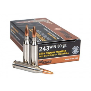  Sauer Elite Copper Hunting 243 Win 80 Gr Copper Hollow Point 20 Bx/ 10 Cs Ammo