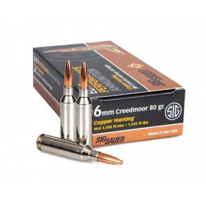  Sauer Elite Copper Hunting 6mm Creedmoor 80 Gr Copper Hollow Point 20 Bx/ 10 Cs Ammo