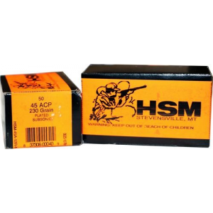 HSM Lead Round Nose 45 ACP Ammo 230 gr 50 Round Box Subsonic - Hsm