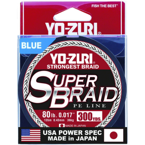 Yo-Zuri SuperBraid Fishing Line, Blue, 80lb Break Strength, 300 Yards - Yo-Zuri