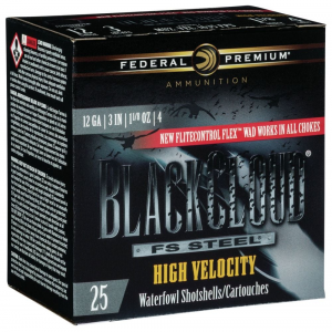 eral Black Cloud FS Steel High Velocity 12 Gauge 3 1 1/8 Oz 4 Shot 25 Bx/ 10 Cs Ammo